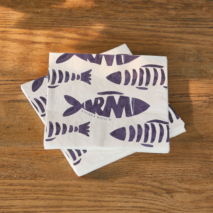 Riviera Maison Papieren servetten Blauw, Wit - Como Catch Servet