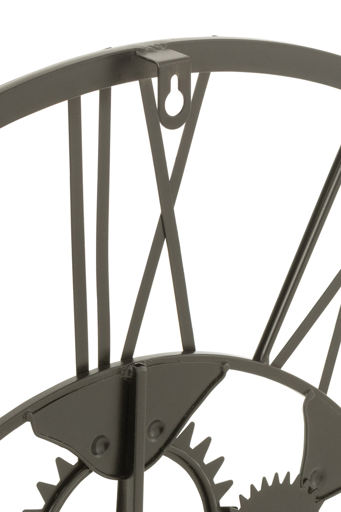 J-Line klok Romeinse Cijfers Wielen - metaal - zwart - small - Ø 60 cm