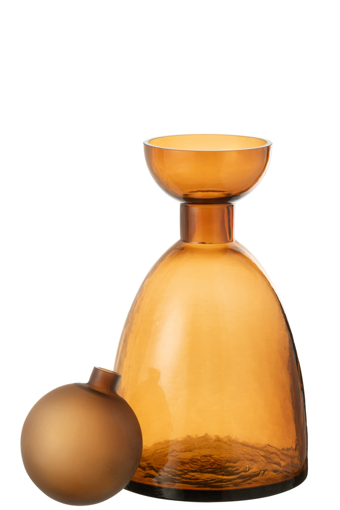 J-Line vaas Fles + Dop Yoko - glas - bruin - medium - 34 cm hoog