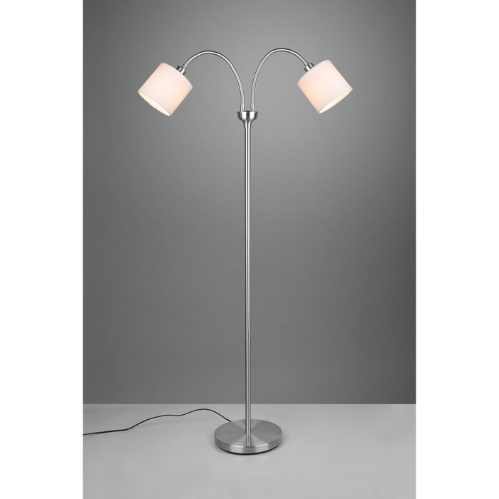 Trio Leuchten Tommy - Vloerlamp 2x E14 - Nikkel Mat - Wit