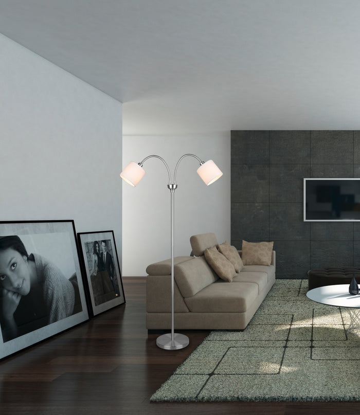 Trio Leuchten Tommy - Vloerlamp 2x E14 - Nikkel Mat - Wit