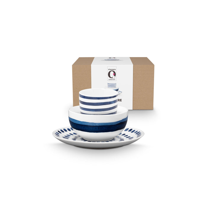 vtwonen - Beschilderde Ontbijtset - Blauw, Wit - Porselein - Set van 3