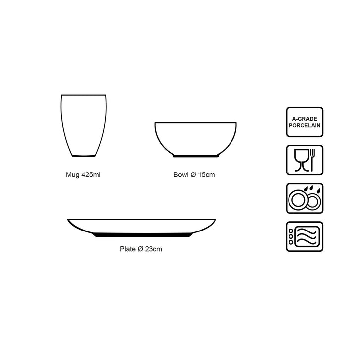 vtwonen - Beschilderde Ontbijtset - Blauw, Wit - Porselein - Set van 3