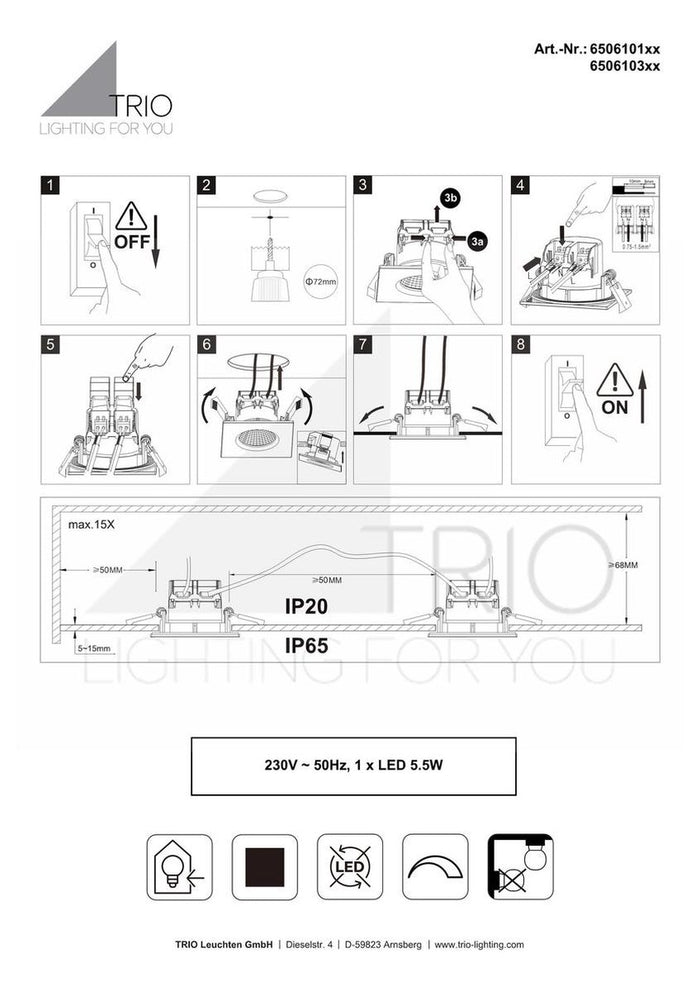 Trio Leuchten Zagros Inbouwverlichting 1X SMD 5,5W Nikkel