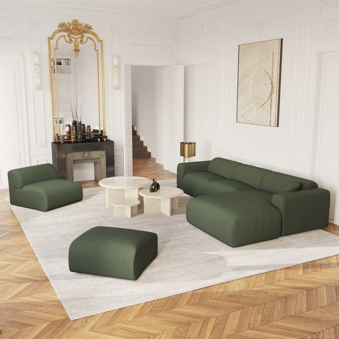 Grote rechthoekige bank in olijfgroene geweven stof 280cm