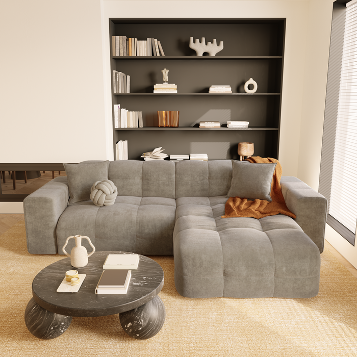 Rechthoekige 5-zitsbank in taupe fluweel 230cm