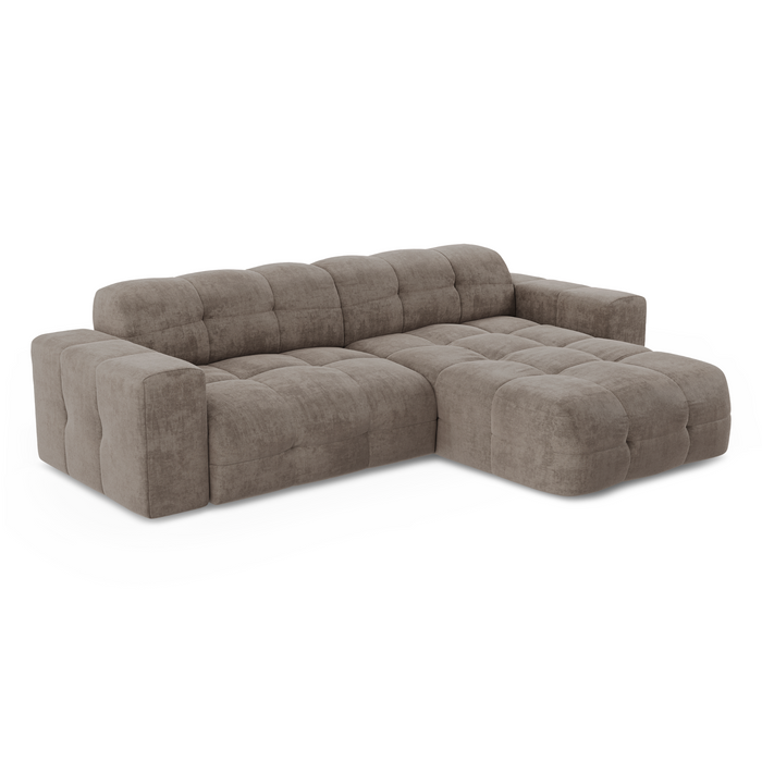 Rechthoekige 5-zitsbank in taupe fluweel 230cm