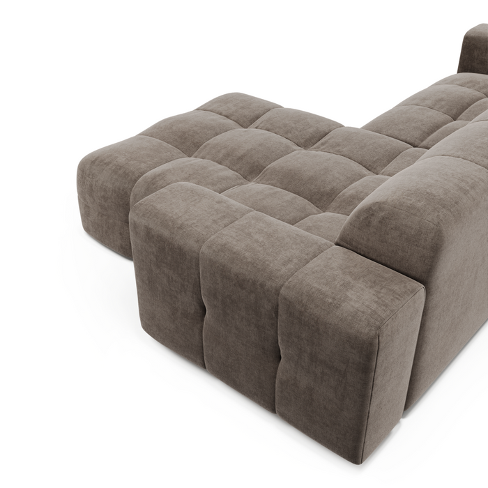 Rechthoekige 5-zitsbank in taupe fluweel 230cm