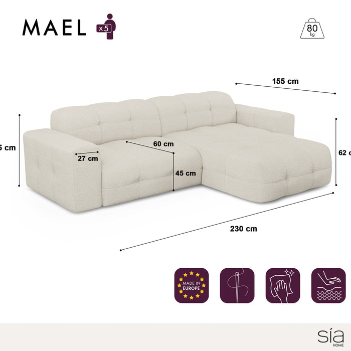 Rechthoekige 5-zitsbank in taupe fluweel 230cm