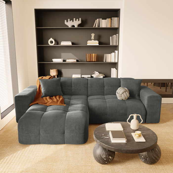 5-zits hoekbank links in grafietgrijs fluweel 230cm