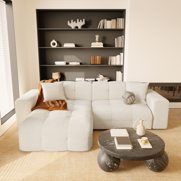 5-zits hoekbank links met crème bouclette 230cm