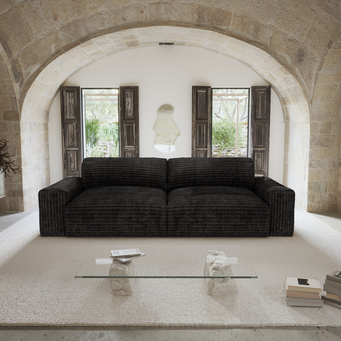 XXL 4-zitsbank van zwart corduroy, 240 cm