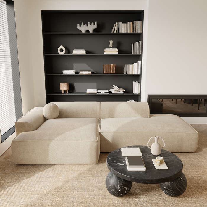 Sofa linkerhoek fluweel crème 260cm