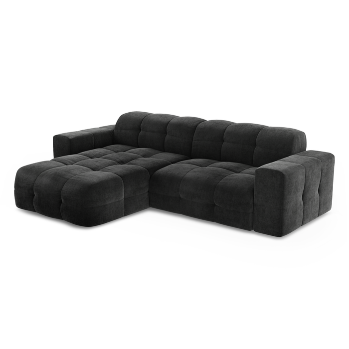 Sofa links hoek 5 zits fluweel donker antraciet 230cm