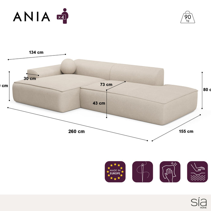 Sofa linkerhoek fluweel crème 260cm