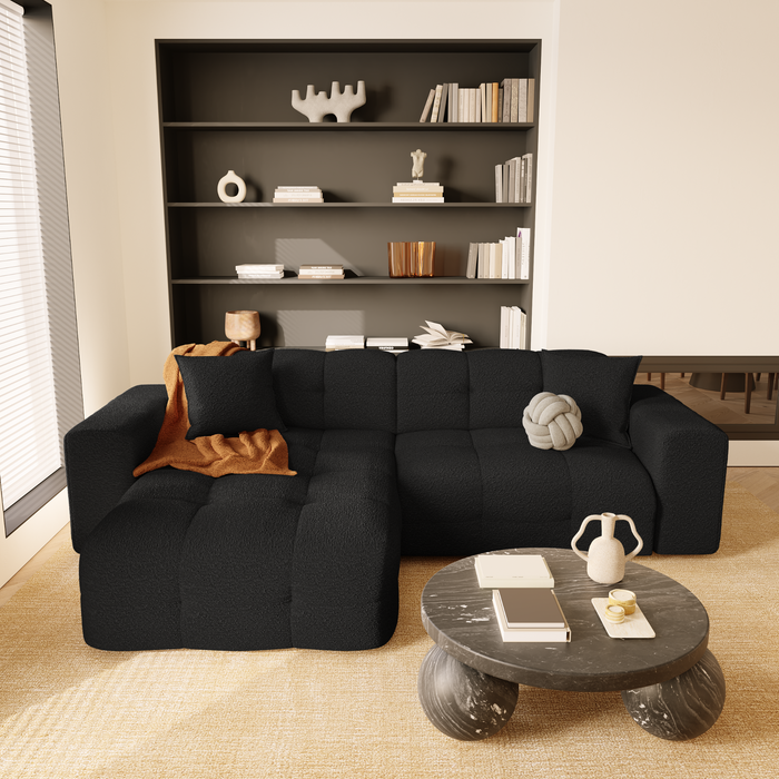 Bank links hoek 5 zits bouclette Donker antraciet 230cm