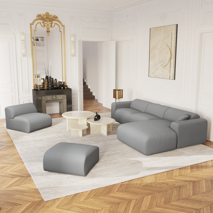 Brede rechthoekige sofa in lichtgrijze geweven stof 280cm