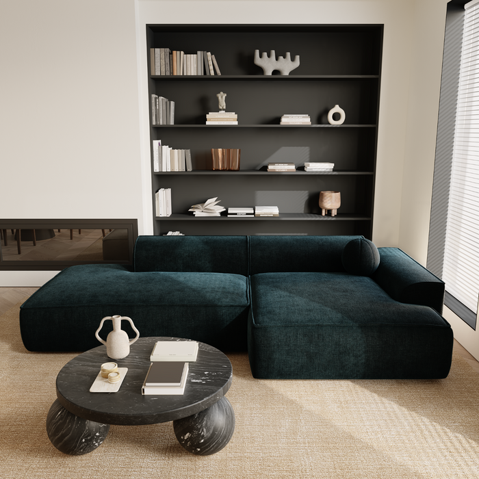 Pauwblauw fluwelen hoekbank 260cm