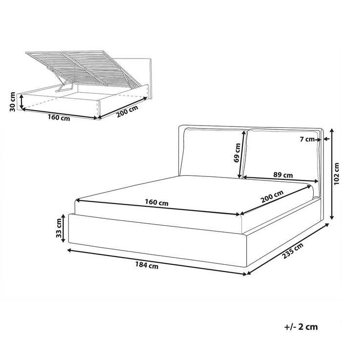 Beliani-BAJONNA-Bed met opbergruimte-Lichtbeige-160 x 200 cm-Polyester