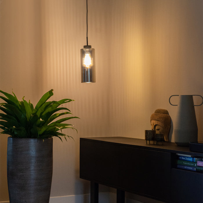 QAZQA Art Deco hanglamp zwart met smoke glas - Laura