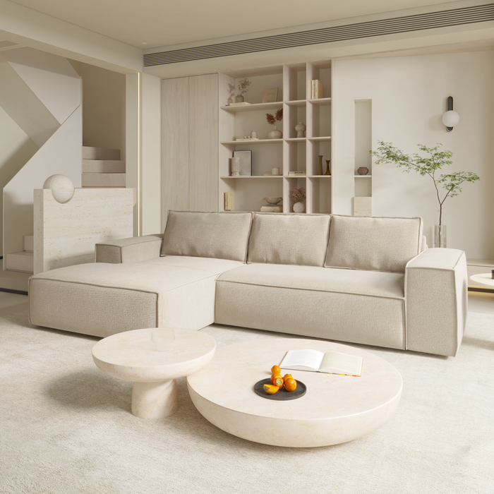 Slaapbank linkerhoek crème fluwelen matras 140cm