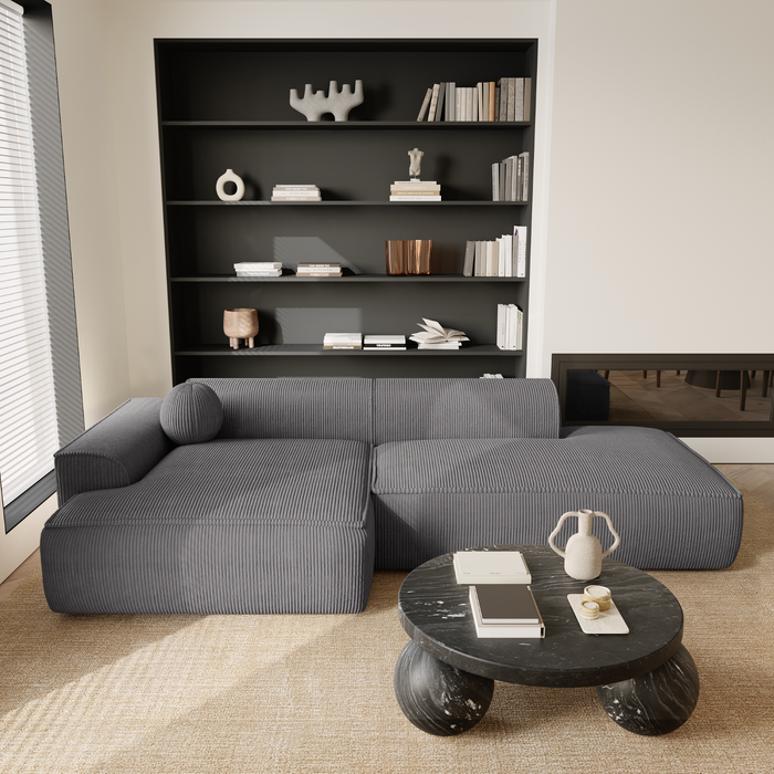 Bank links hoek corduroy antraciet grijs 300cm