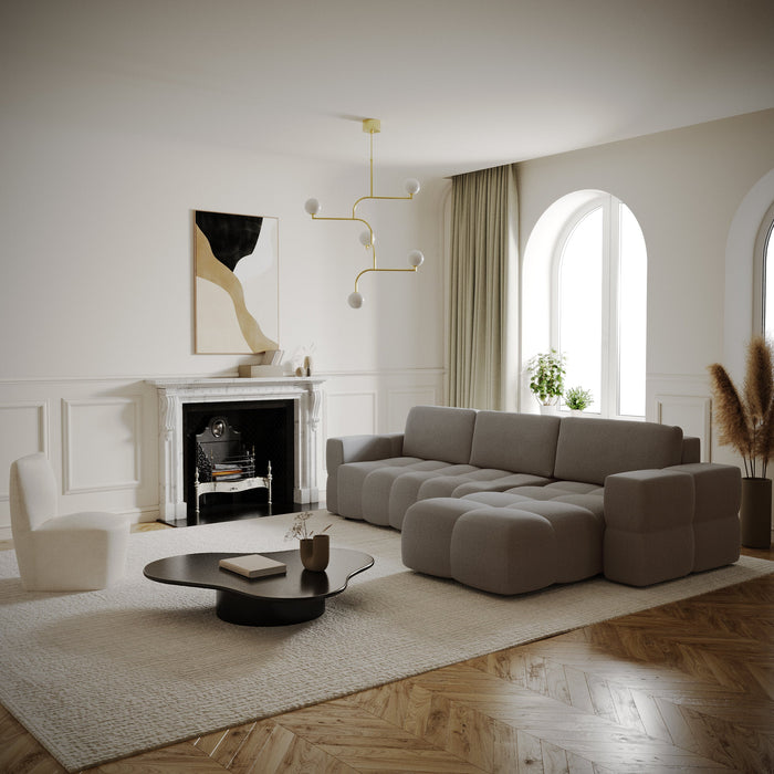 5-zits rechthoekige slaapbank met boxzitting in taupe geweven stof