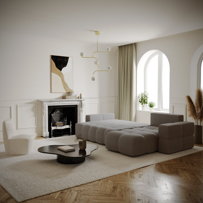 5-zits rechthoekige slaapbank met boxzitting in taupe geweven stof