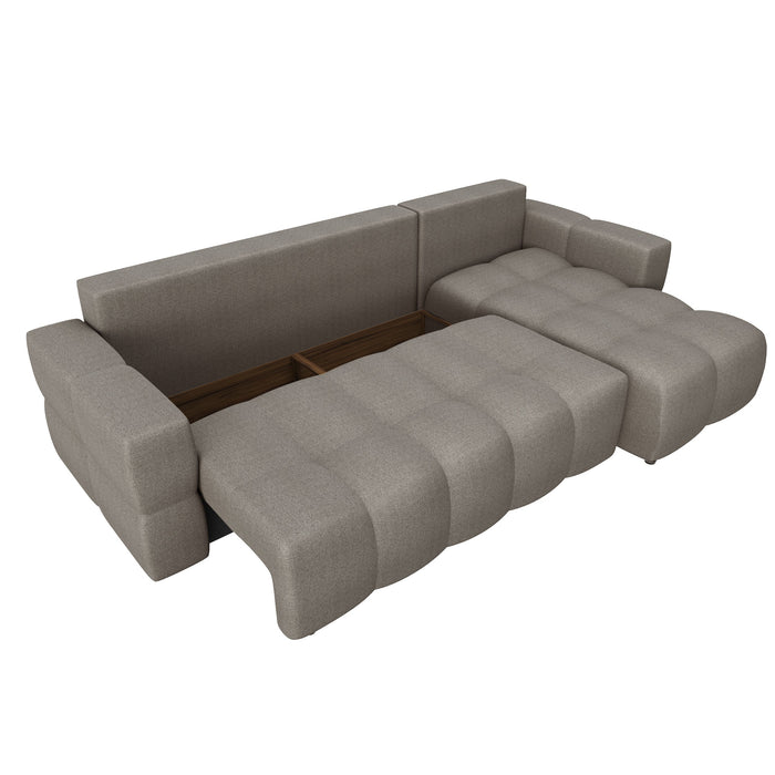 5-zits rechthoekige slaapbank met boxzitting in taupe geweven stof