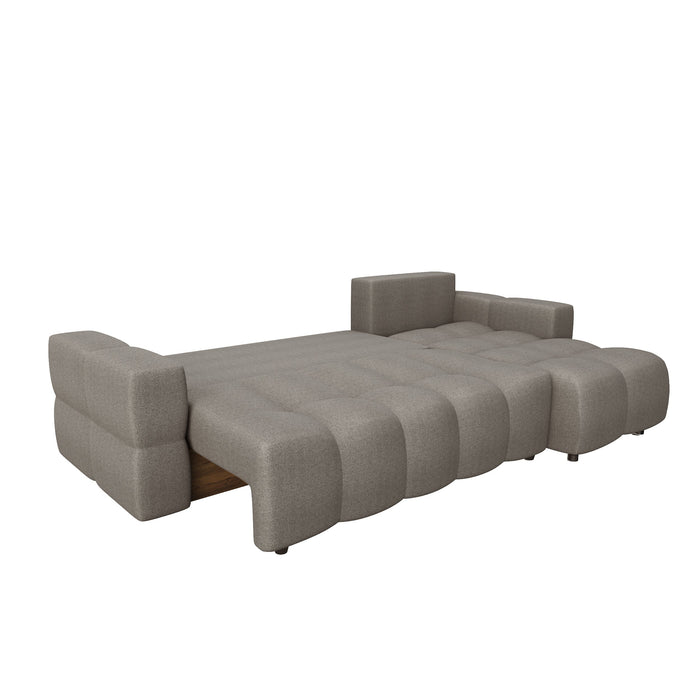 5-zits rechthoekige slaapbank met boxzitting in taupe geweven stof