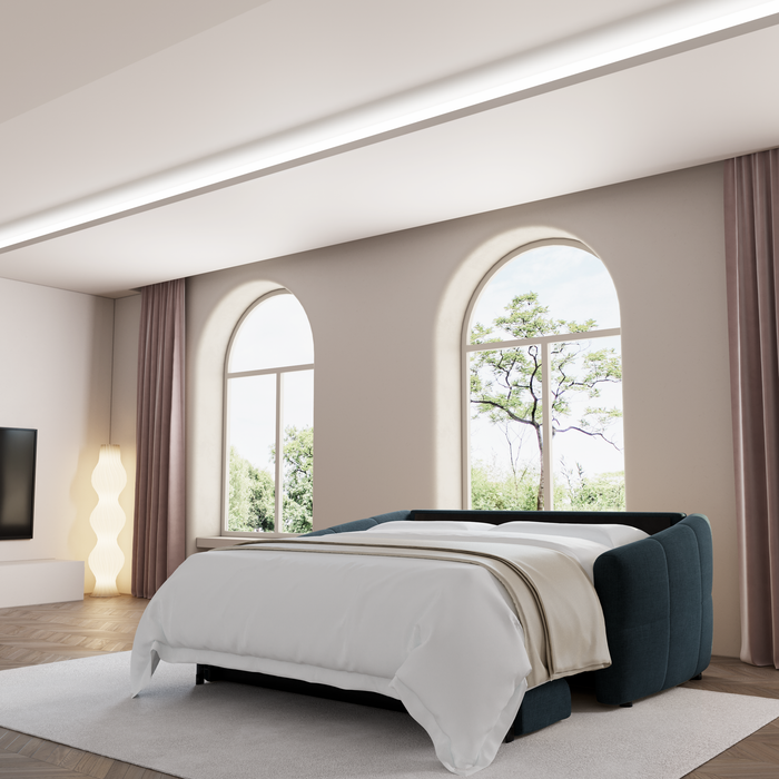 Express slaapbank dunlopillo pauwblauw fluweel 160cm