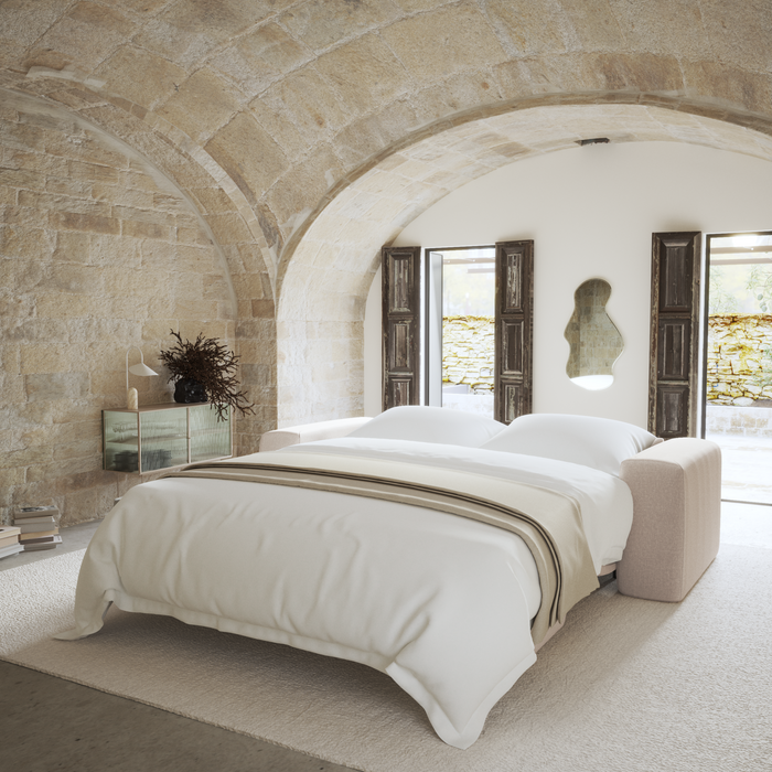 Express slaapbank dunlopillo 140cm beige inslag stof