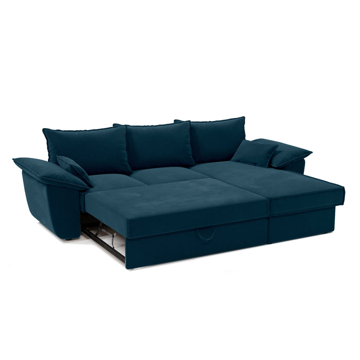 Pauwblauw fluwelen rechte hoekbank 257cm