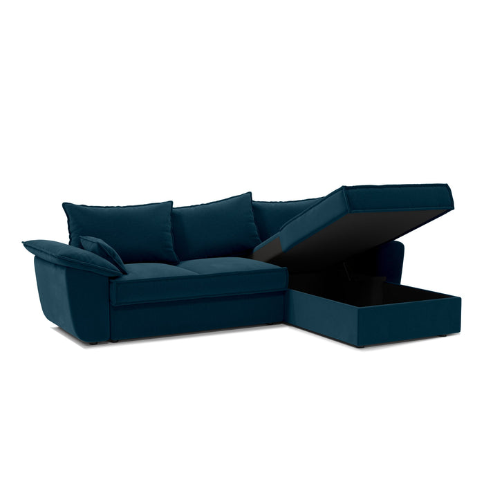 Pauwblauw fluwelen rechte hoekbank 257cm