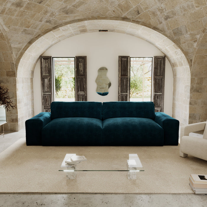 4-zits pauwblauwe fluwelen bank 240cm