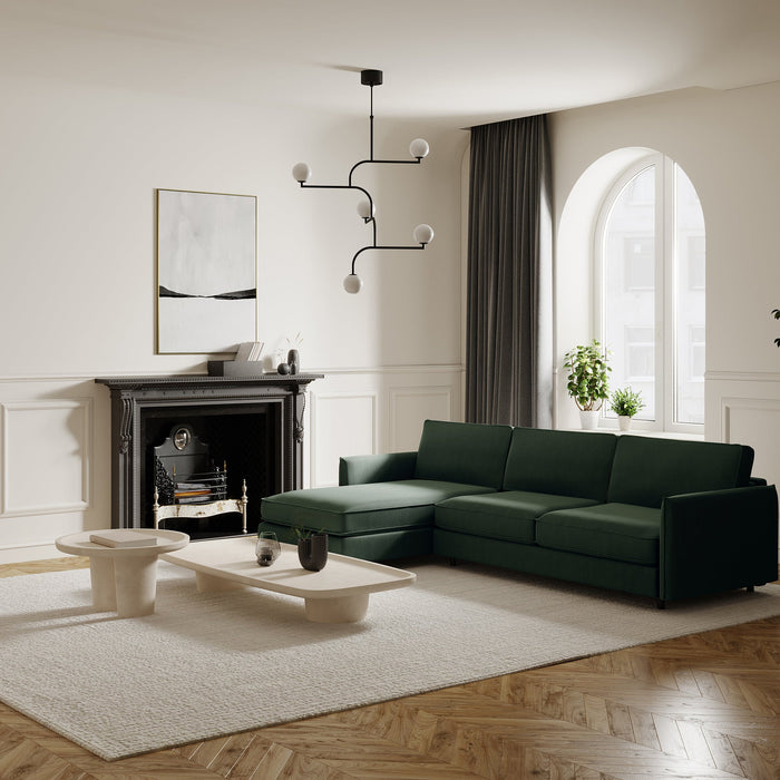 Slaapbank linkerhoek matras weefstof olijfgroen 140cm