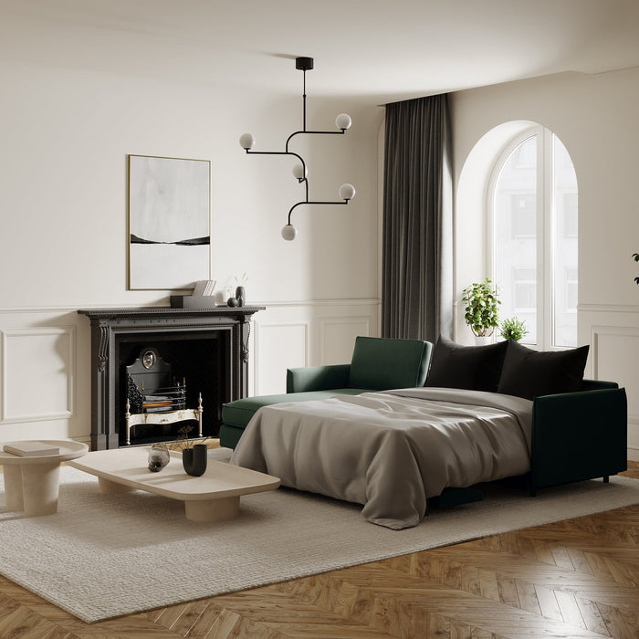 Slaapbank linkerhoek matras weefstof olijfgroen 140cm