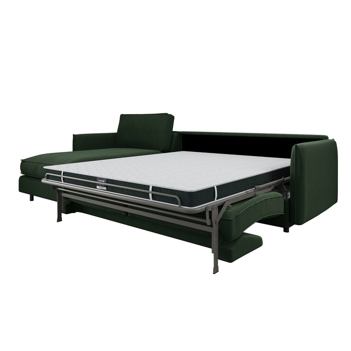 Slaapbank linkerhoek matras weefstof olijfgroen 140cm