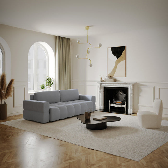 4-zits slaapbank met boxzitting in betongrijze geweven stof