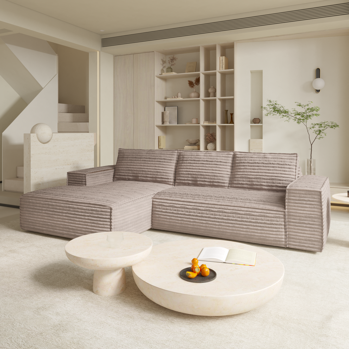 Slaapbank linkerhoek corduroy XXL taupe 140cm