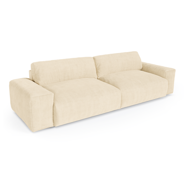 3-zitsbank in zacht aanvoelend crèmekleurig corduroy, 220 cm