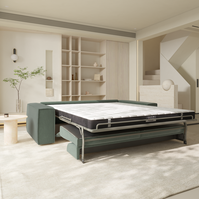 Express slaapbank dunlopillo fluweel groen patroon 160cm