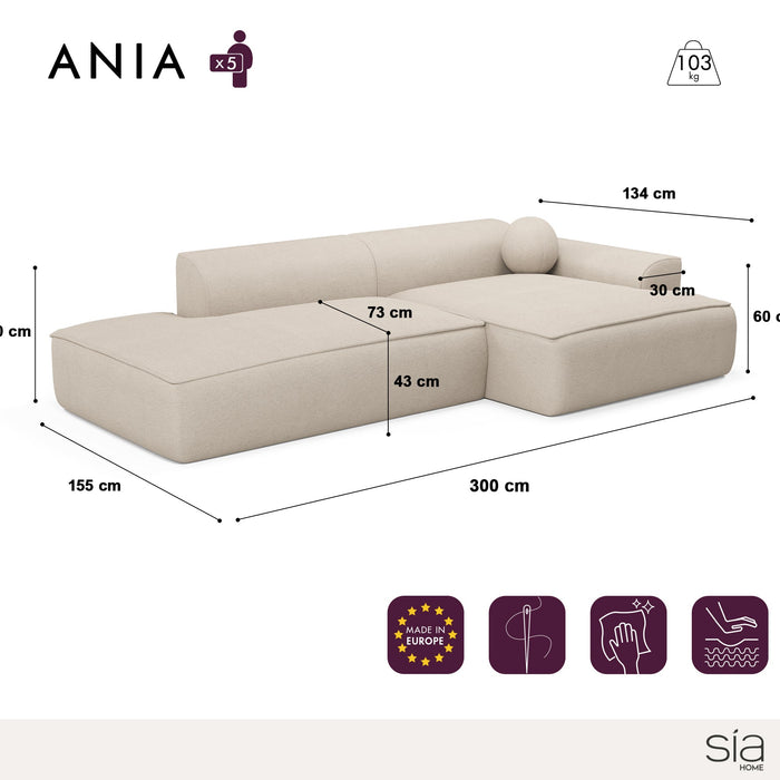 300cm taupe corduroy rechthoekige sofa