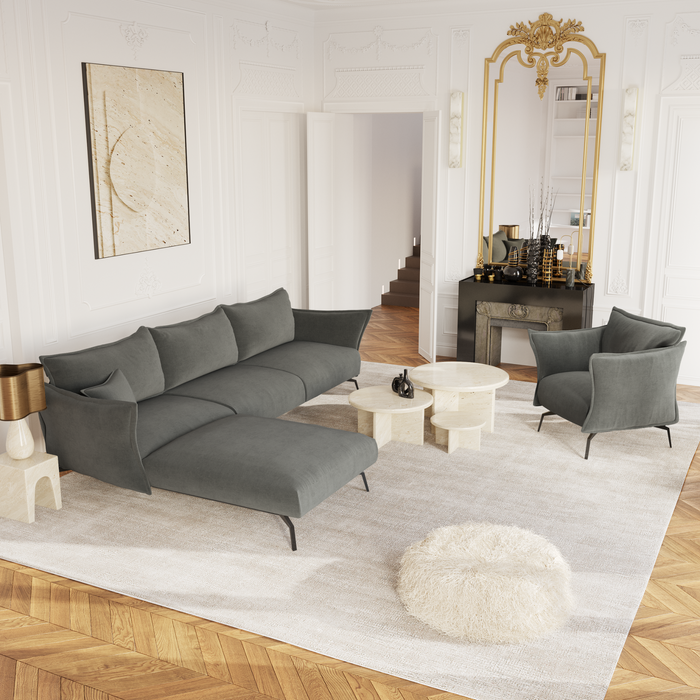Grafietgrijze fluwelen linkerhoekbank