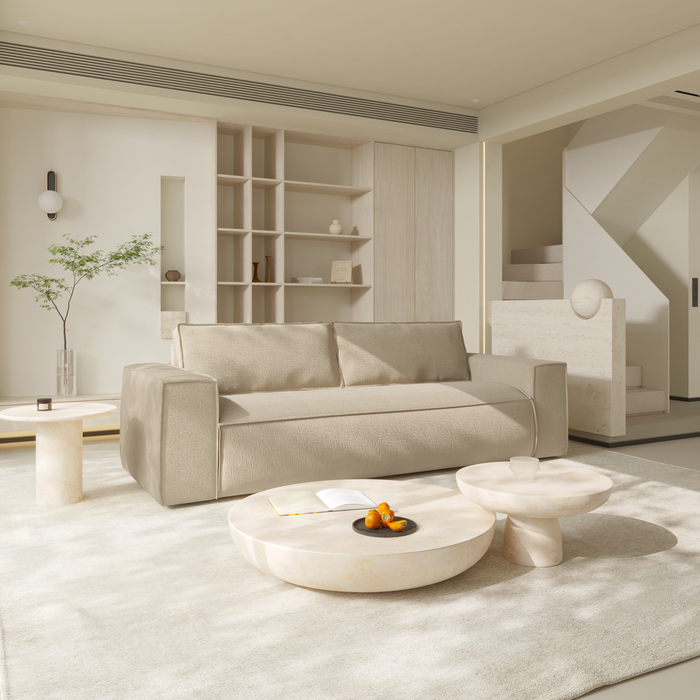 Express slaapbank dunlopillo beige gedessineerd fluweel 140cm