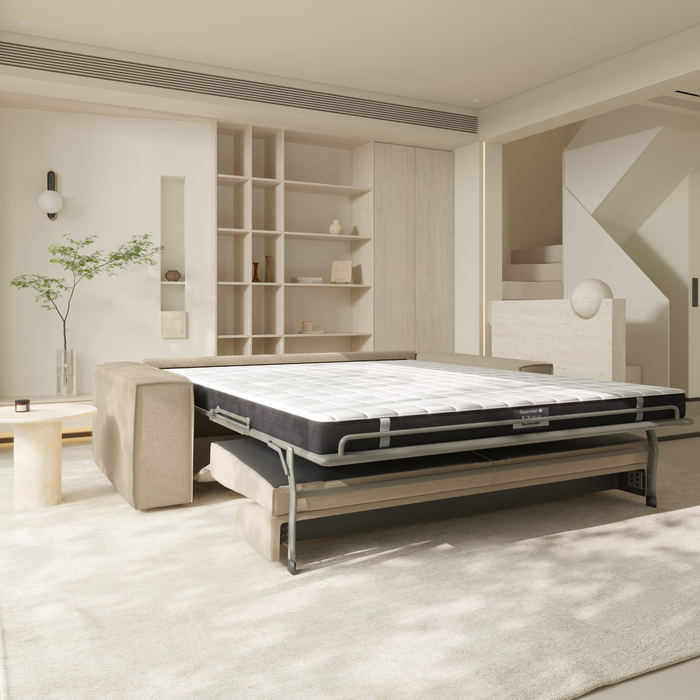 Express slaapbank dunlopillo beige gedessineerd fluweel 140cm