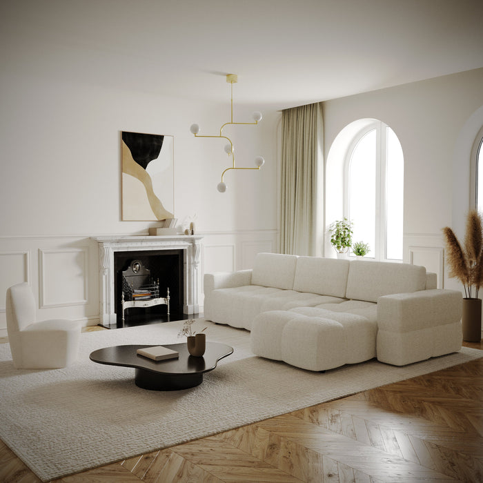 5-zits rechter hoekbank met boxzitting bouclette crème