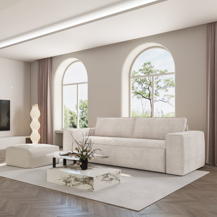 Express slaapbank dunlopillo crème ribfluweel 140cm