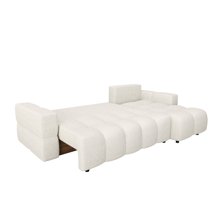 5-zits rechter hoekbank met boxzitting bouclette crème