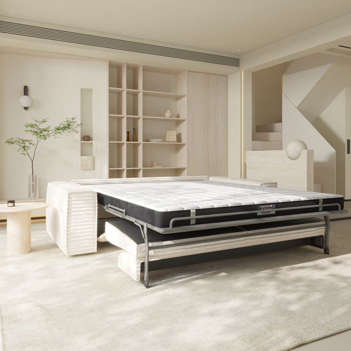 Express slaapbank dunlopillo XXL crème ribfluweel 140cm